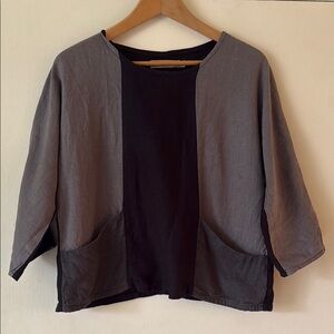Linen Gray and Black Colorblock Top